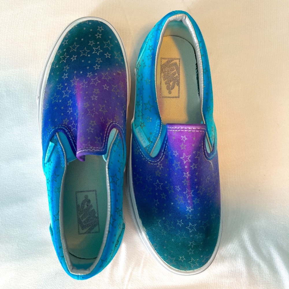 Classic Slip On Vans, Size 8.5, One of a Kind Tie Dye!